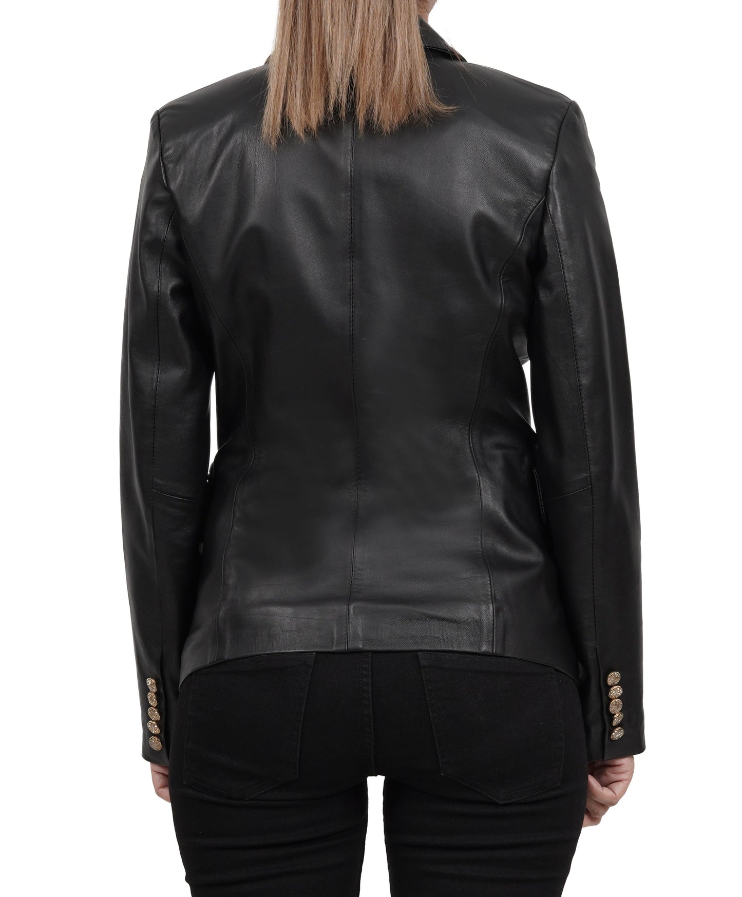 Kim Women's Black Double Breasted Leather Blazer