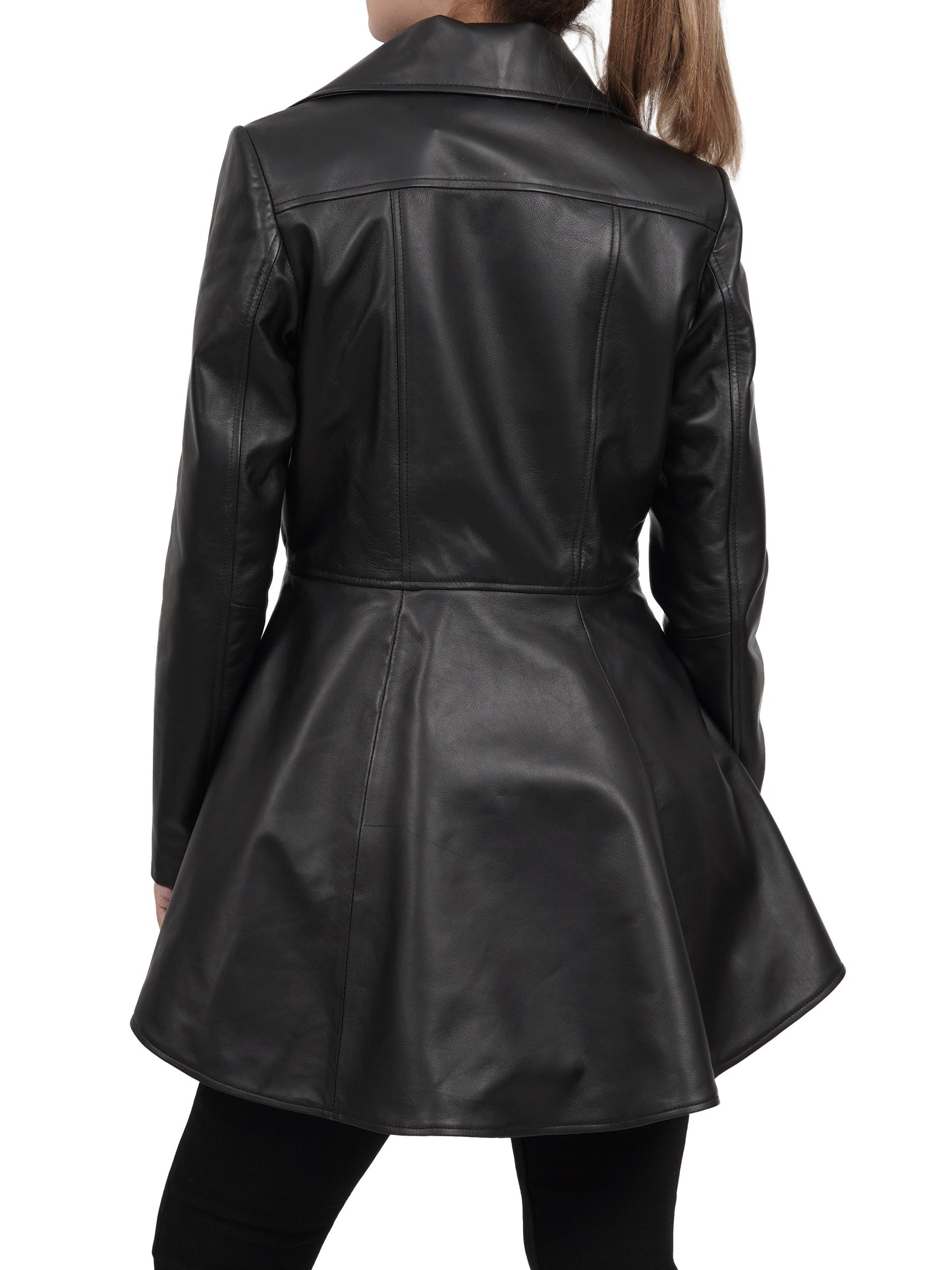 Clarissa Womens Black Asymmetrical Peplum Leather Jacket