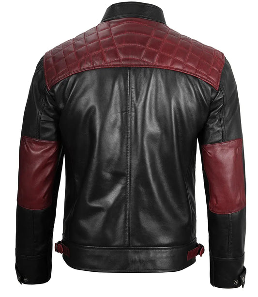 Rollins Men's Black and Burgundy Quilted Biker Style Jacket