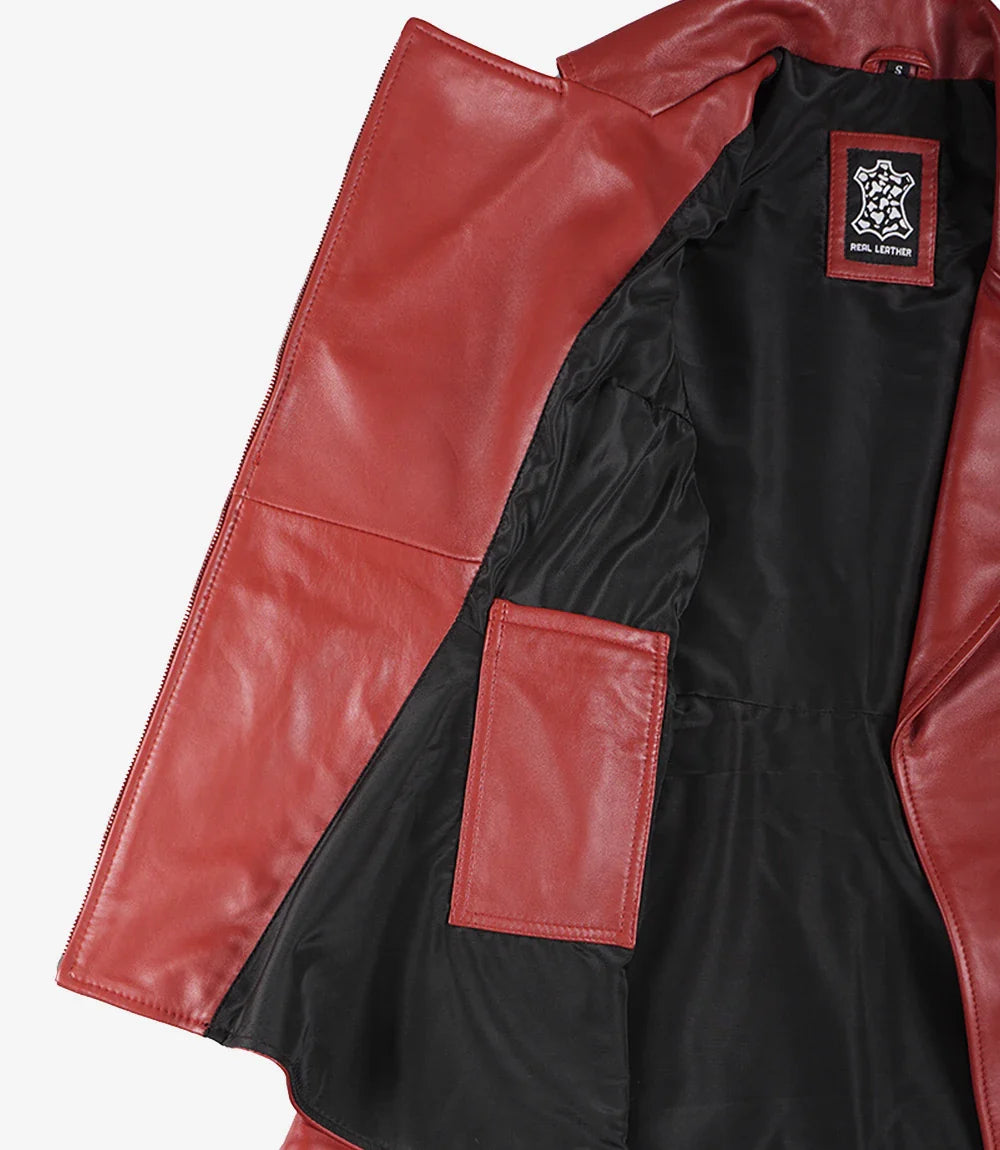 Clarissa Womens Red Asymmetrical Peplum Leather Jacket
