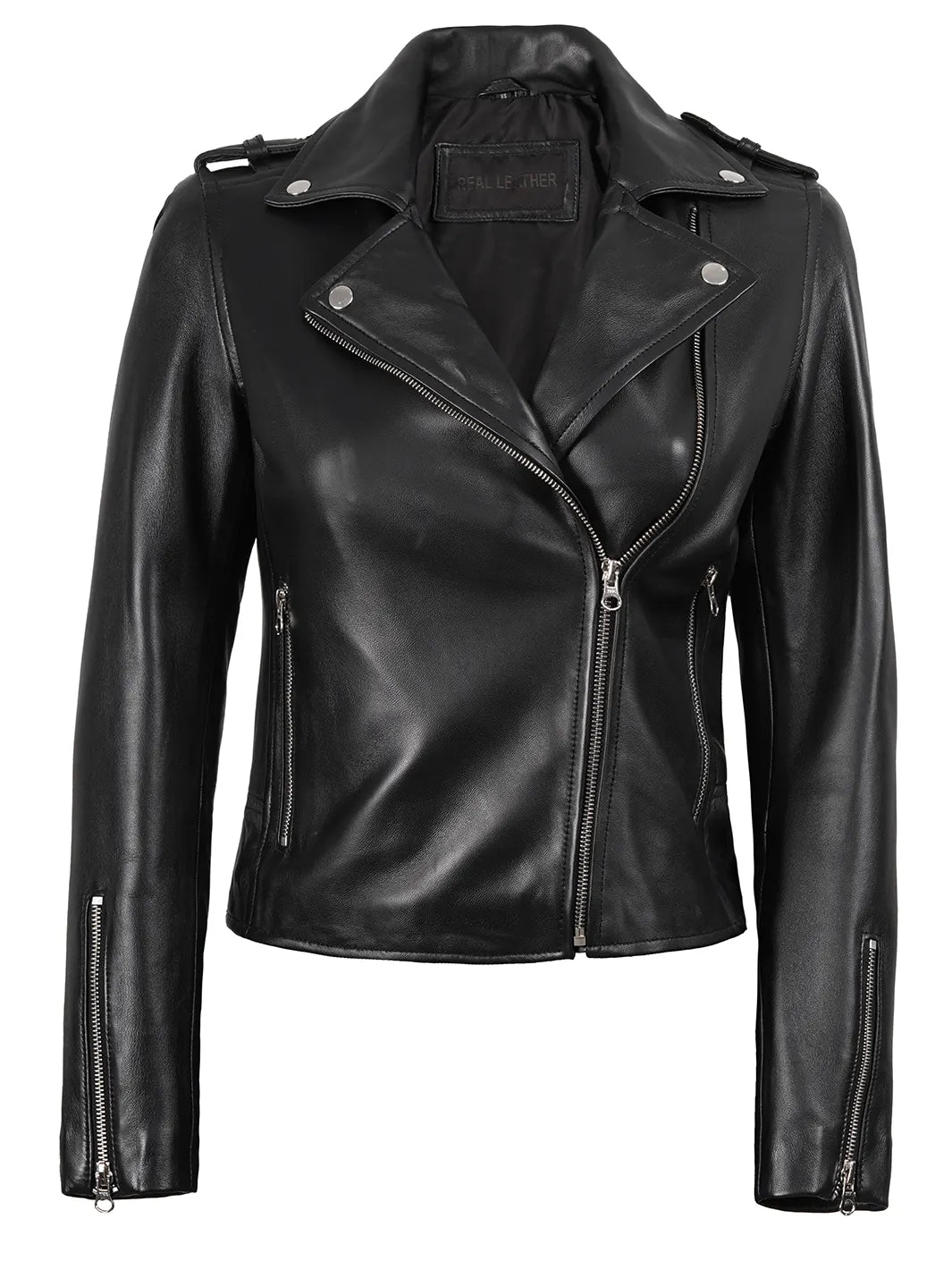 Kirsten Women's Black Asymmetrical Leather Biker Style Jacket