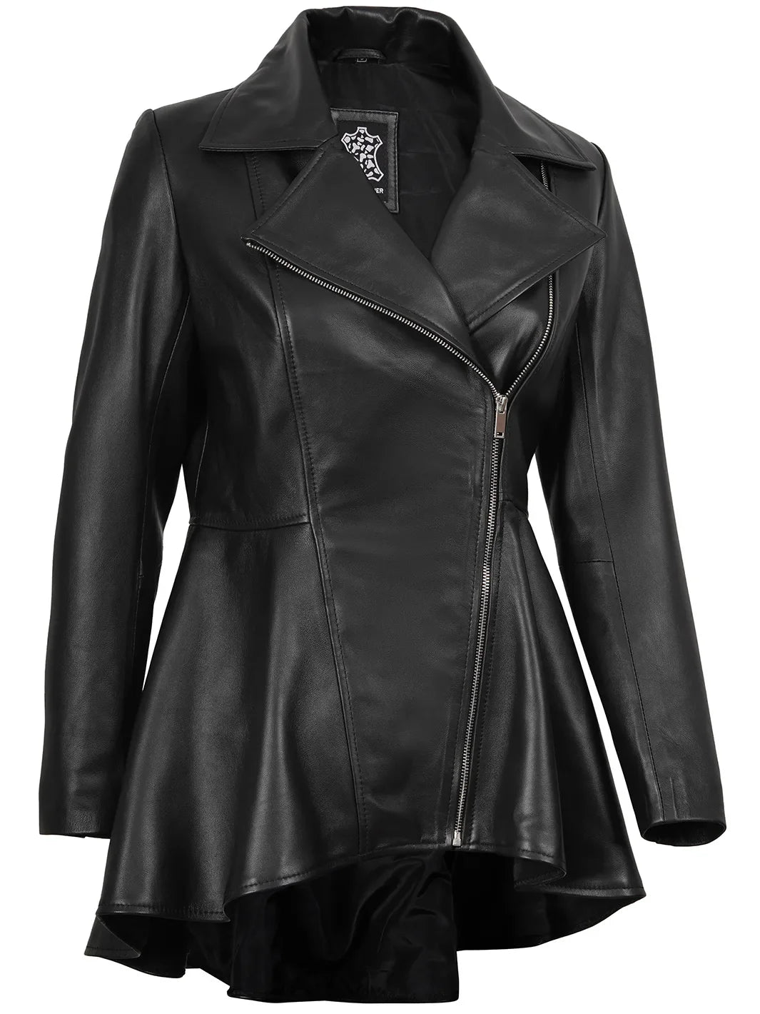 Clarissa Womens Black Asymmetrical Peplum Leather Jacket