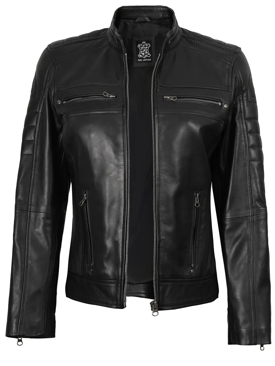Austin Women's Black Cafe Racer Style Leather Jacket