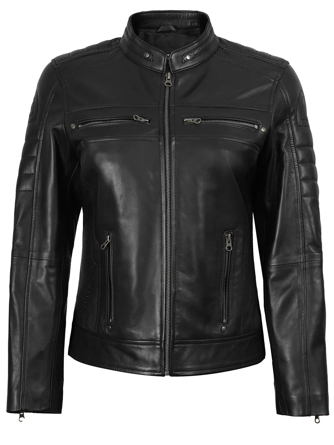 Austin Women's Black Cafe Racer Style Leather Jacket