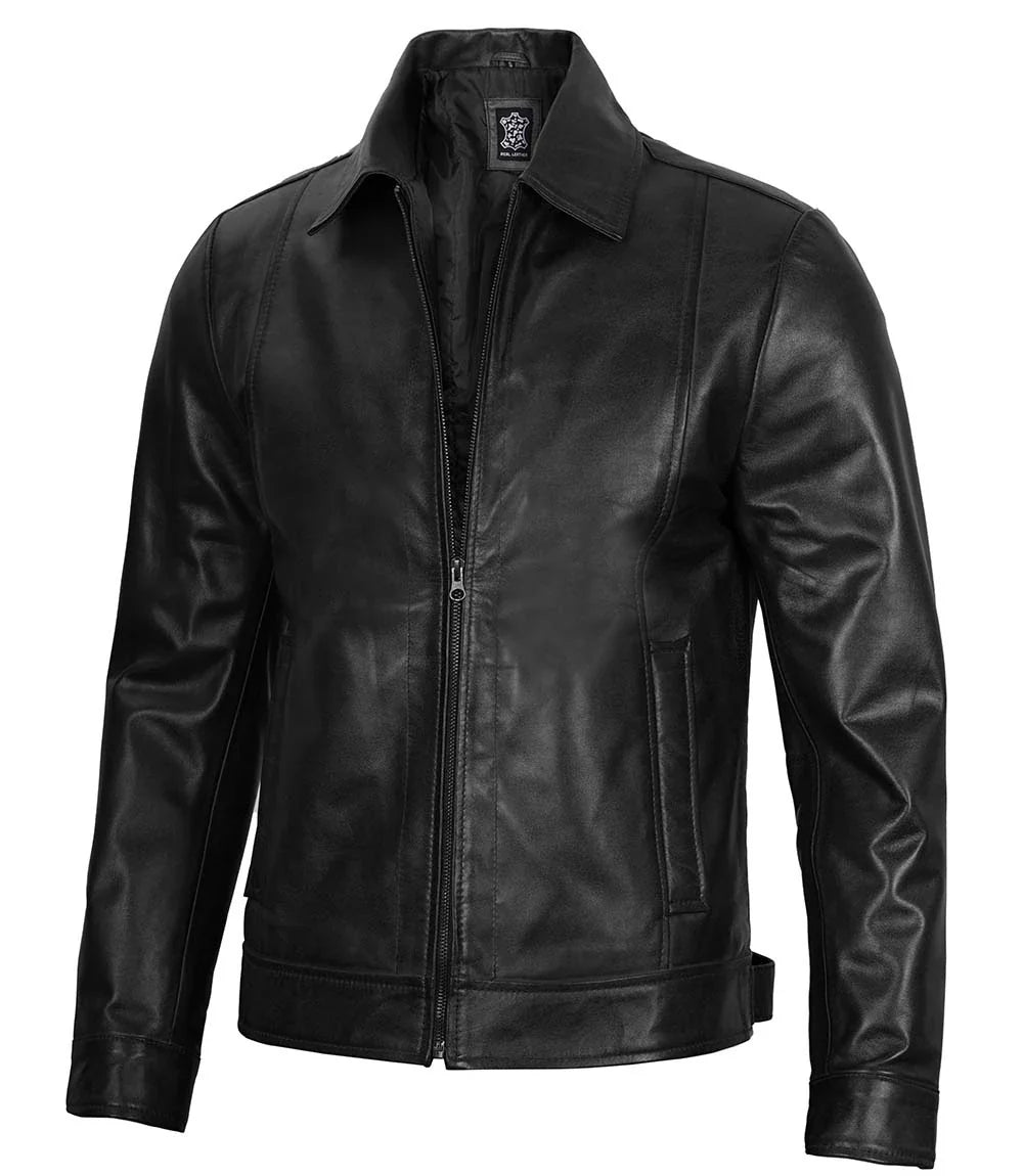 Real Leather Men's Black Harrington Classic Jacket