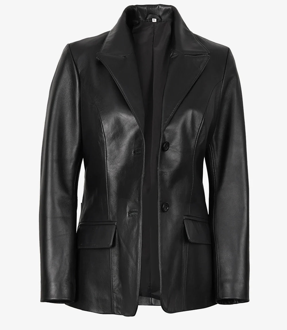Vicenza Women's Black Two-Button Leather Blazer