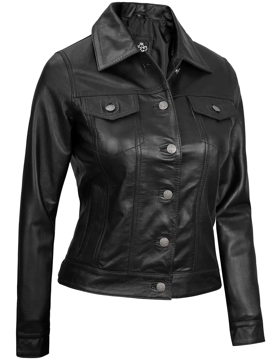 Fernando Women's Black Leather Trucker Jacket