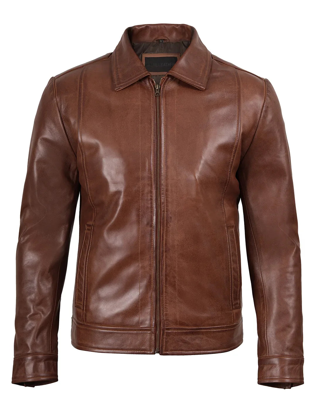 Real Leather Men's Brown Harrington Jacket
