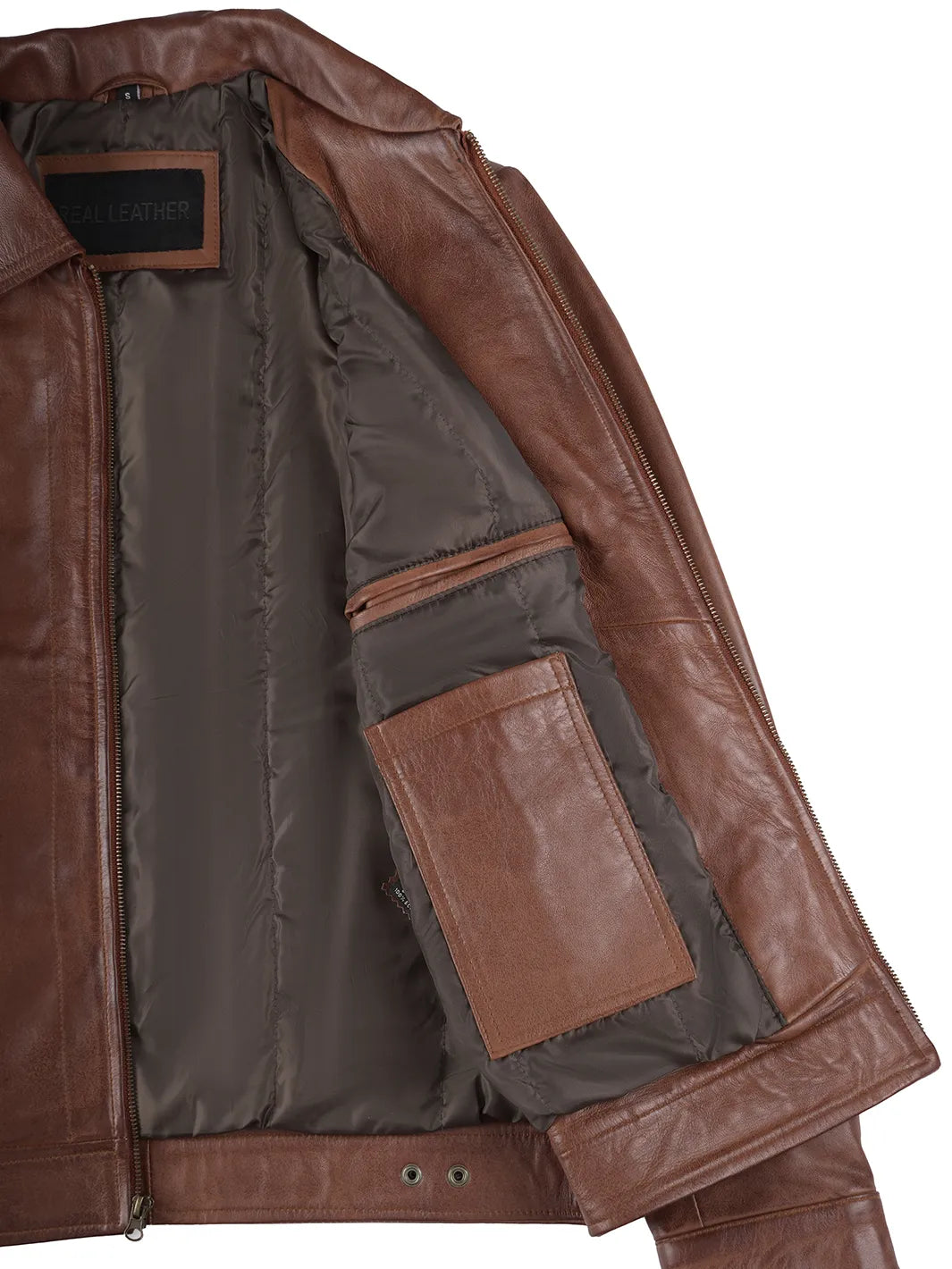 Real Leather Men's Brown Harrington Jacket