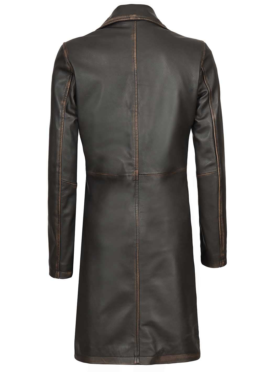 Bryson Women's Rub Off Dark Brown Leather Long 3/4 Coat