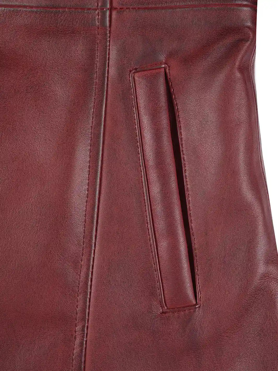 Kandis Women's Burgundy Real Leather Car Coat