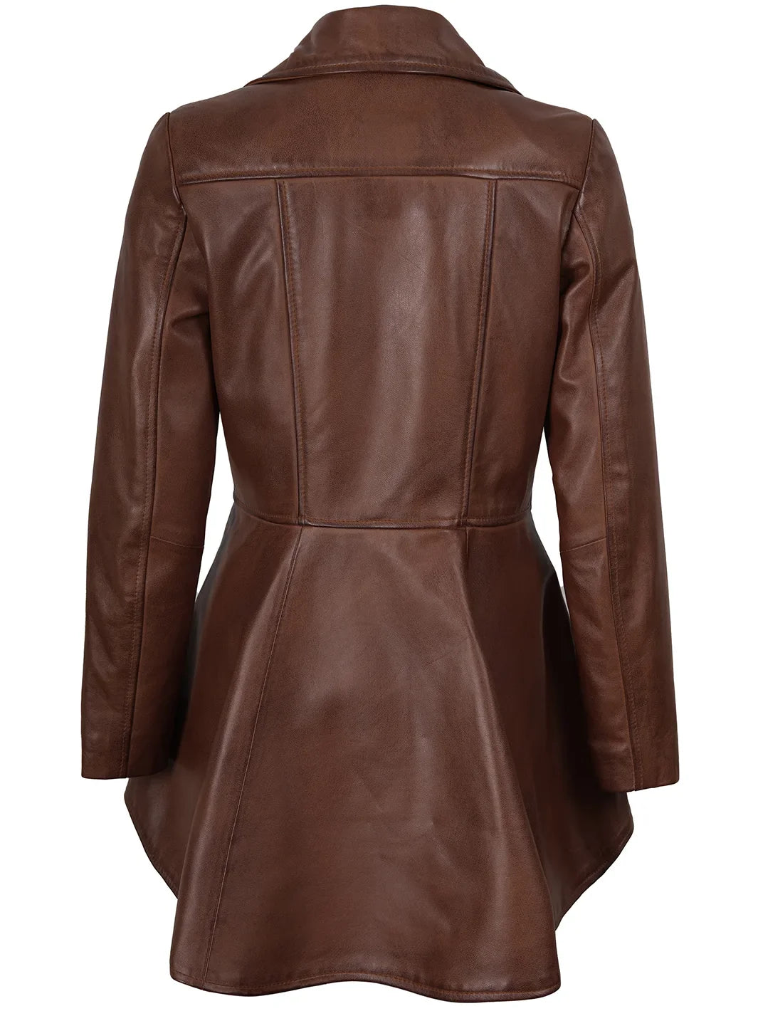Clarissa Womens Cognac Brown Peplum Leather Jacket