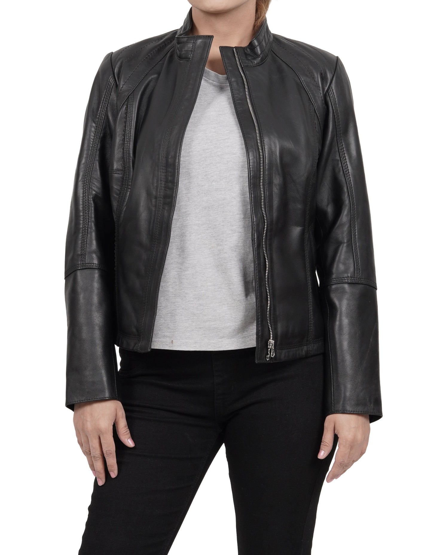 Real Leather Women's Black Biker Style Jacket