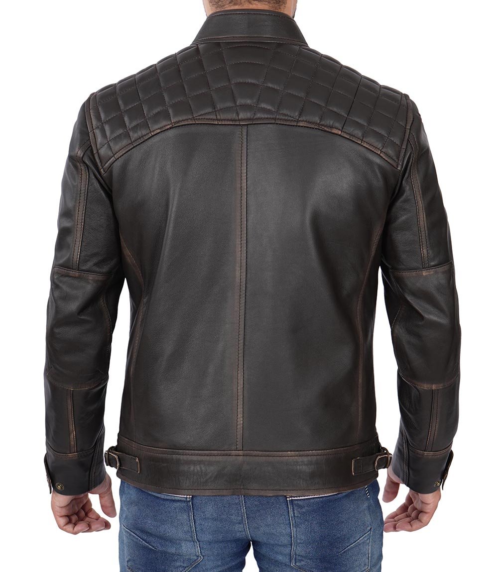 Men's Cafe Racer Rub-Off Brown Leather Jacket