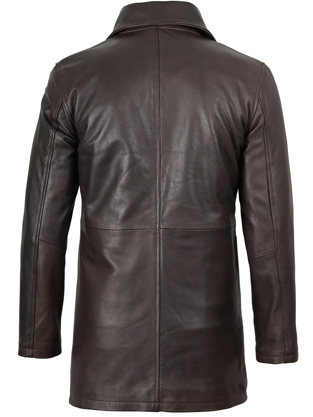 Men's Distressed Dark Brown Real Leather Car Coat