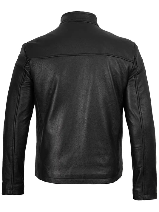 Men's Black Cowhide Leather Cafe Racer Jacket