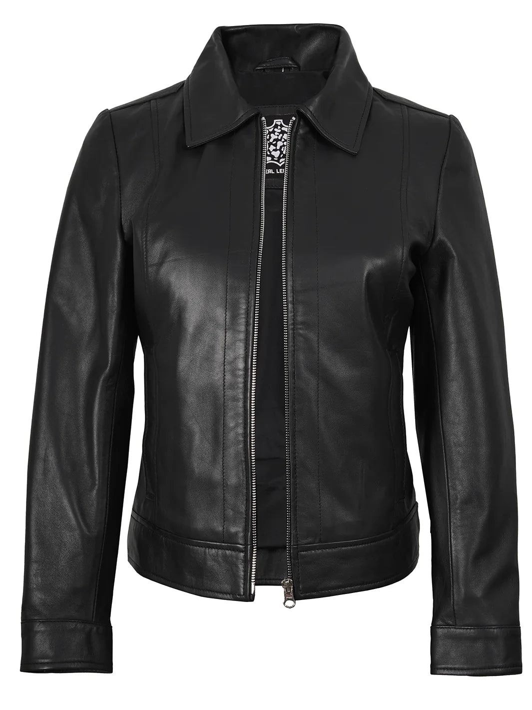 Women's Harrington Style Black Real Leather Jacket