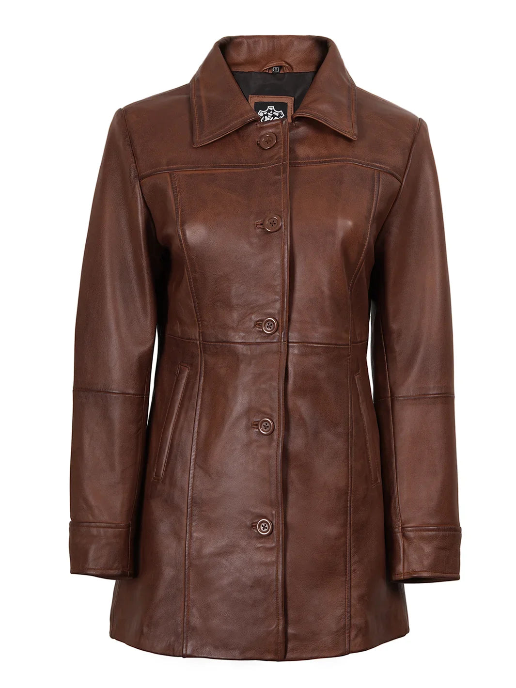 Kandis Women's Cognac Brown Leather Car Coat