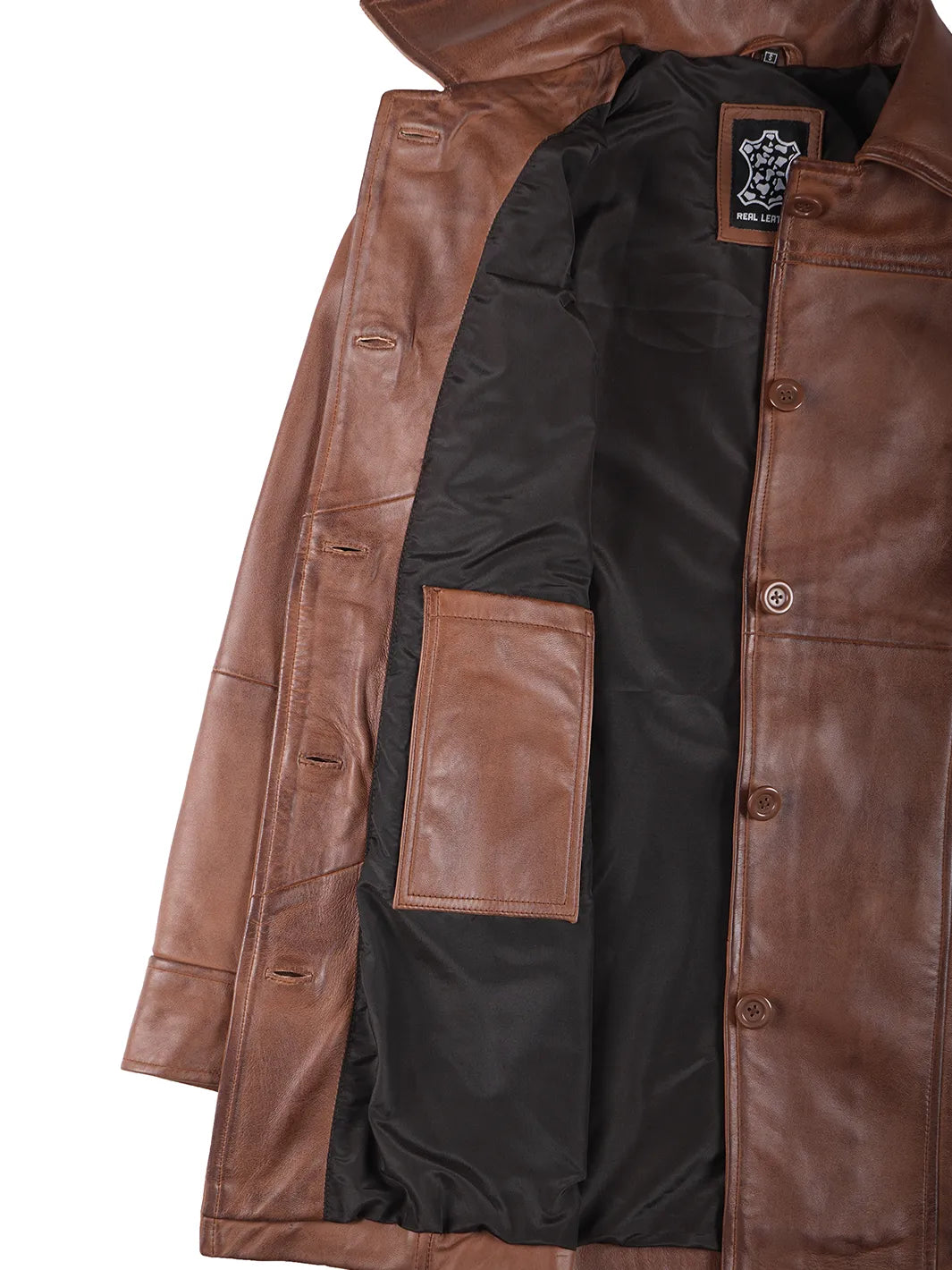 Kandis Women's Cognac Brown Leather Car Coat