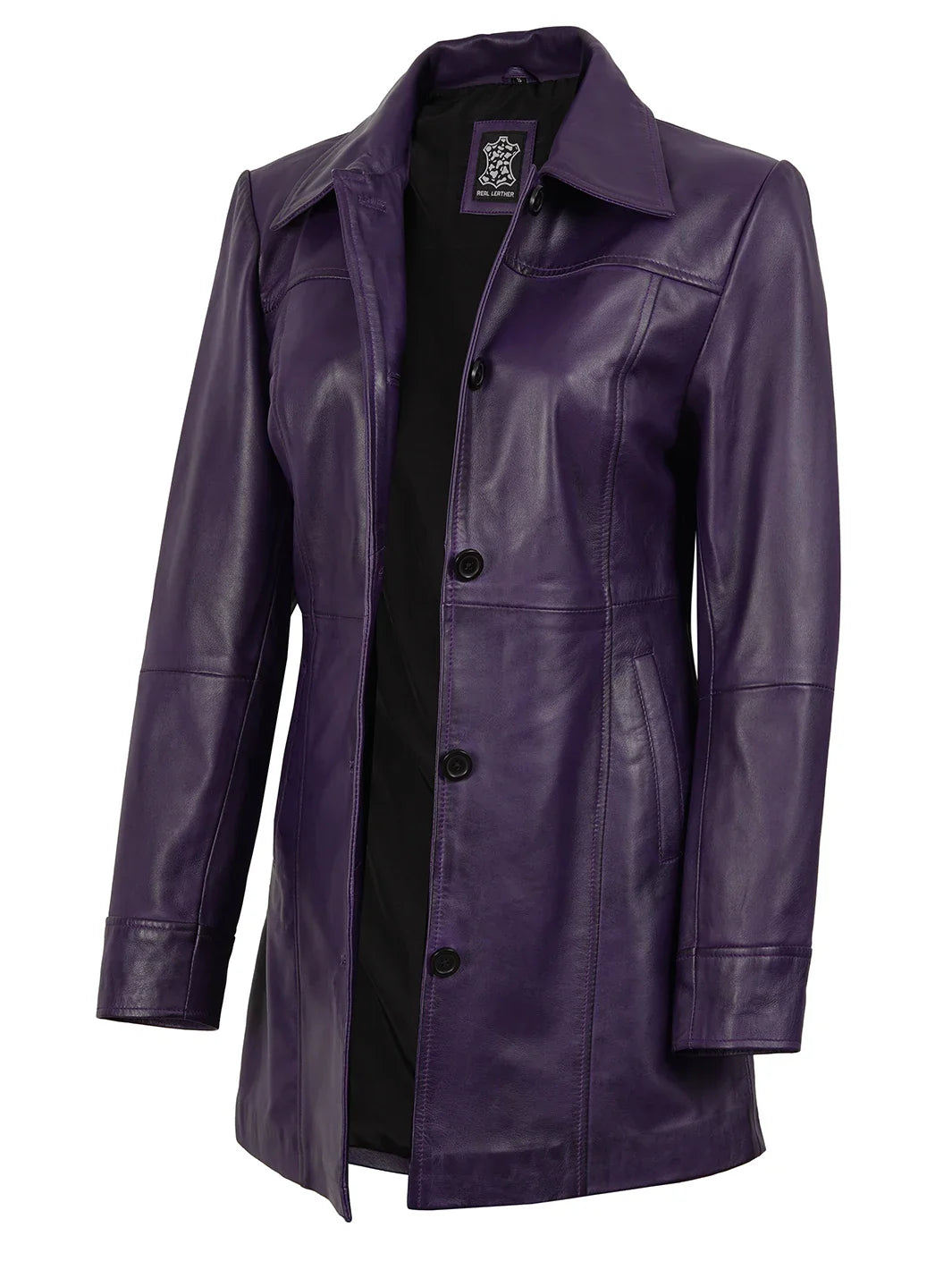 Kandis Women's Leather Purple 3/4 Length Car Coat