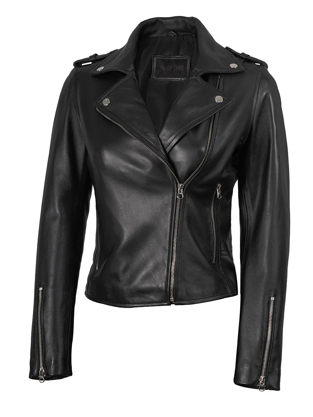 Kirsten Women's Black Asymmetrical Leather Biker Style Jacket