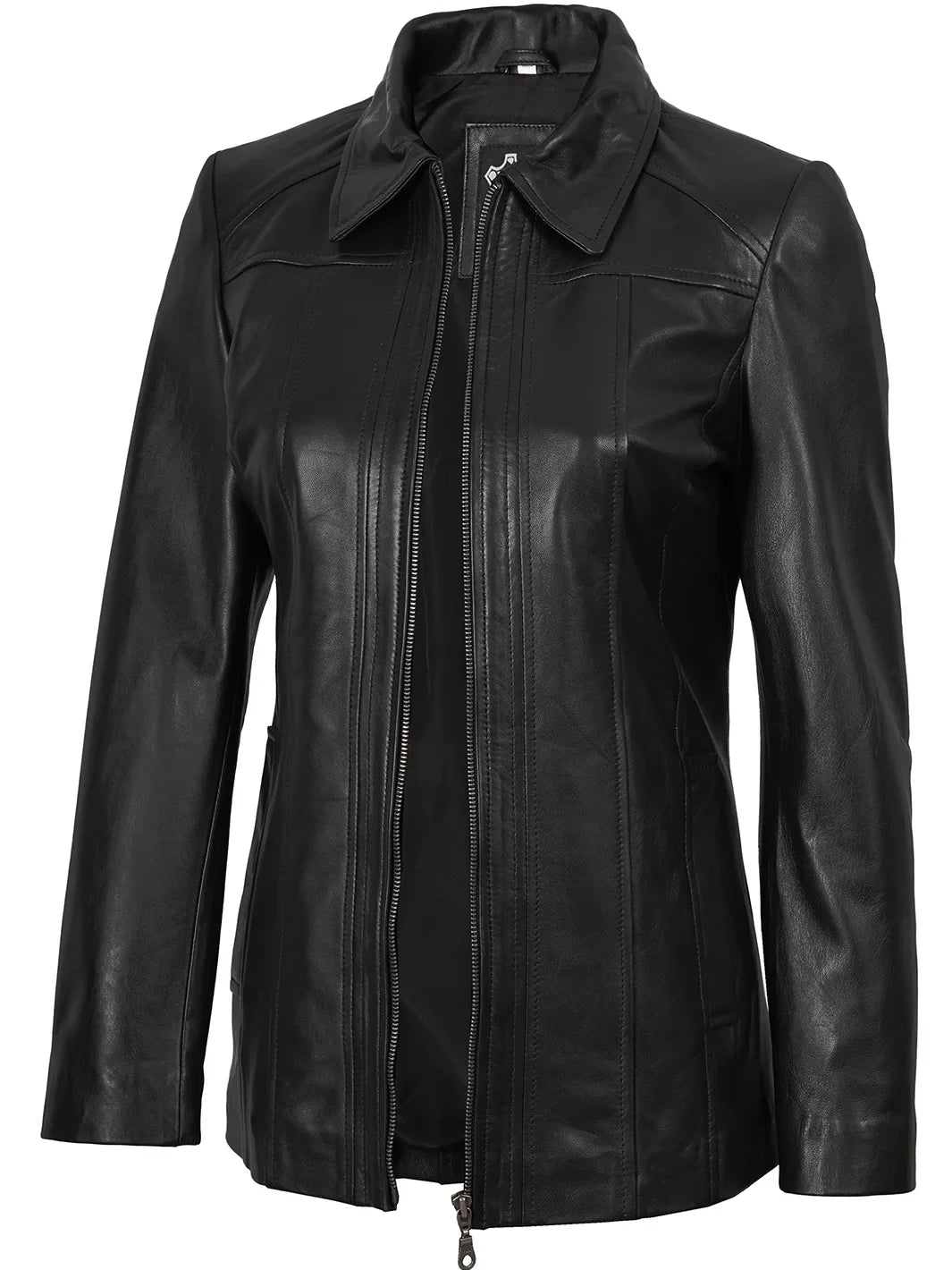 Marsha Women's Real Leather Black Car Coat
