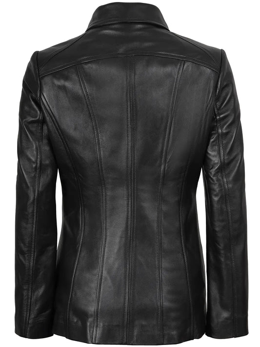 Marsha Women's Real Leather Black Car Coat
