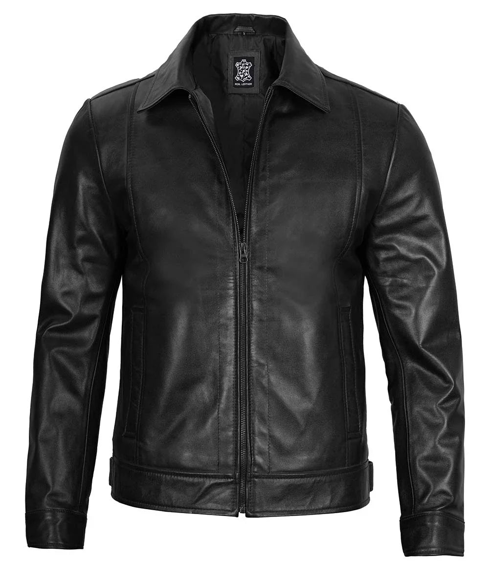 Real Leather Men's Black Harrington Classic Jacket