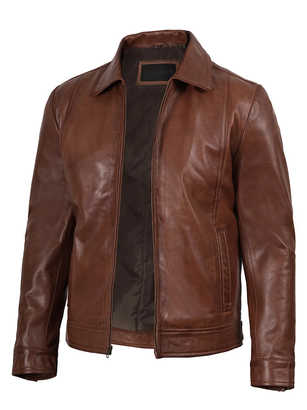 Real Leather Men's Brown Harrington Jacket