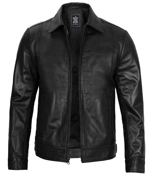 Real Leather Men's Black Harrington Classic Jacket