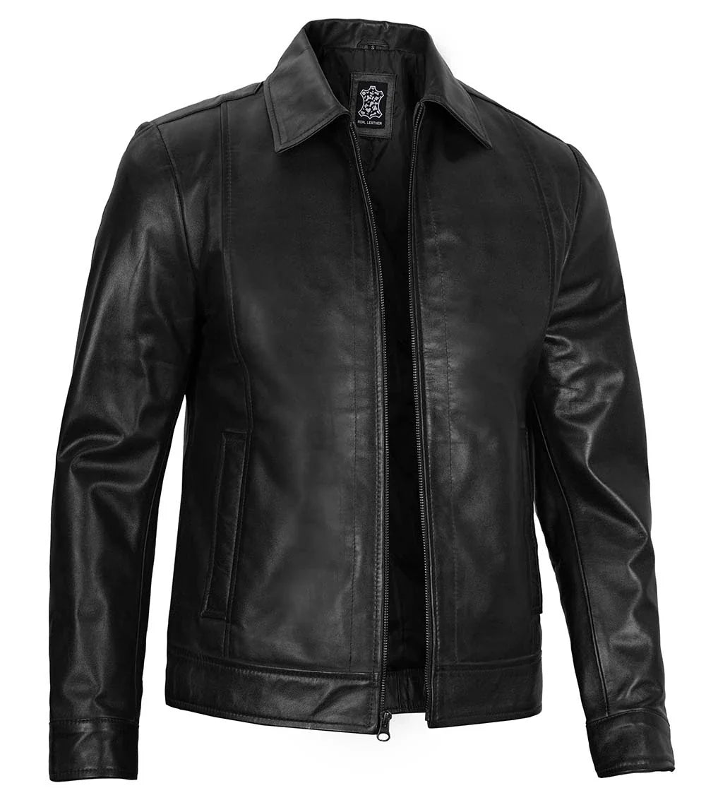 Real Leather Men's Black Harrington Classic Jacket
