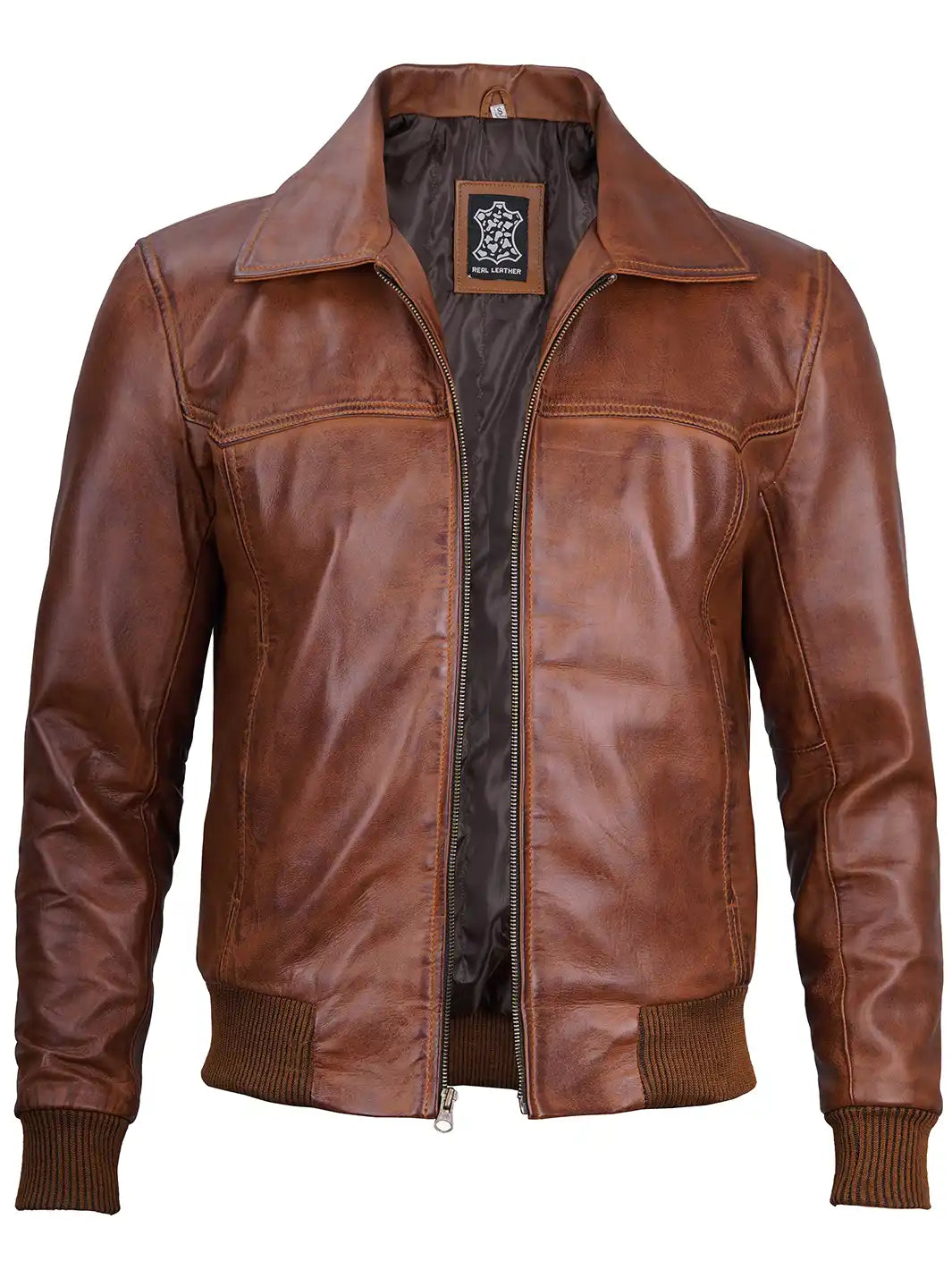 Steven Men's Distressed Brown Bomber Leather Jacket