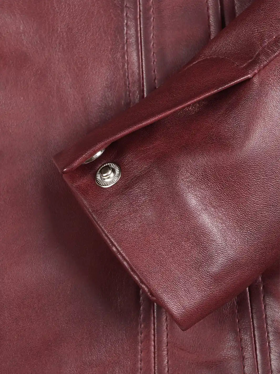 Women's Real Leather Burgundy Blazer with Three Button