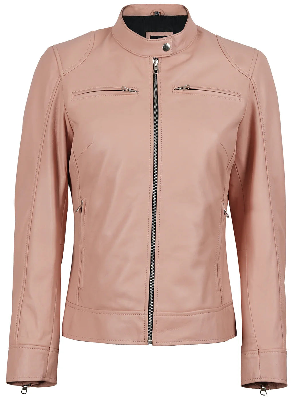 Dodge Women Light Pink Biker Style Leather Jacket