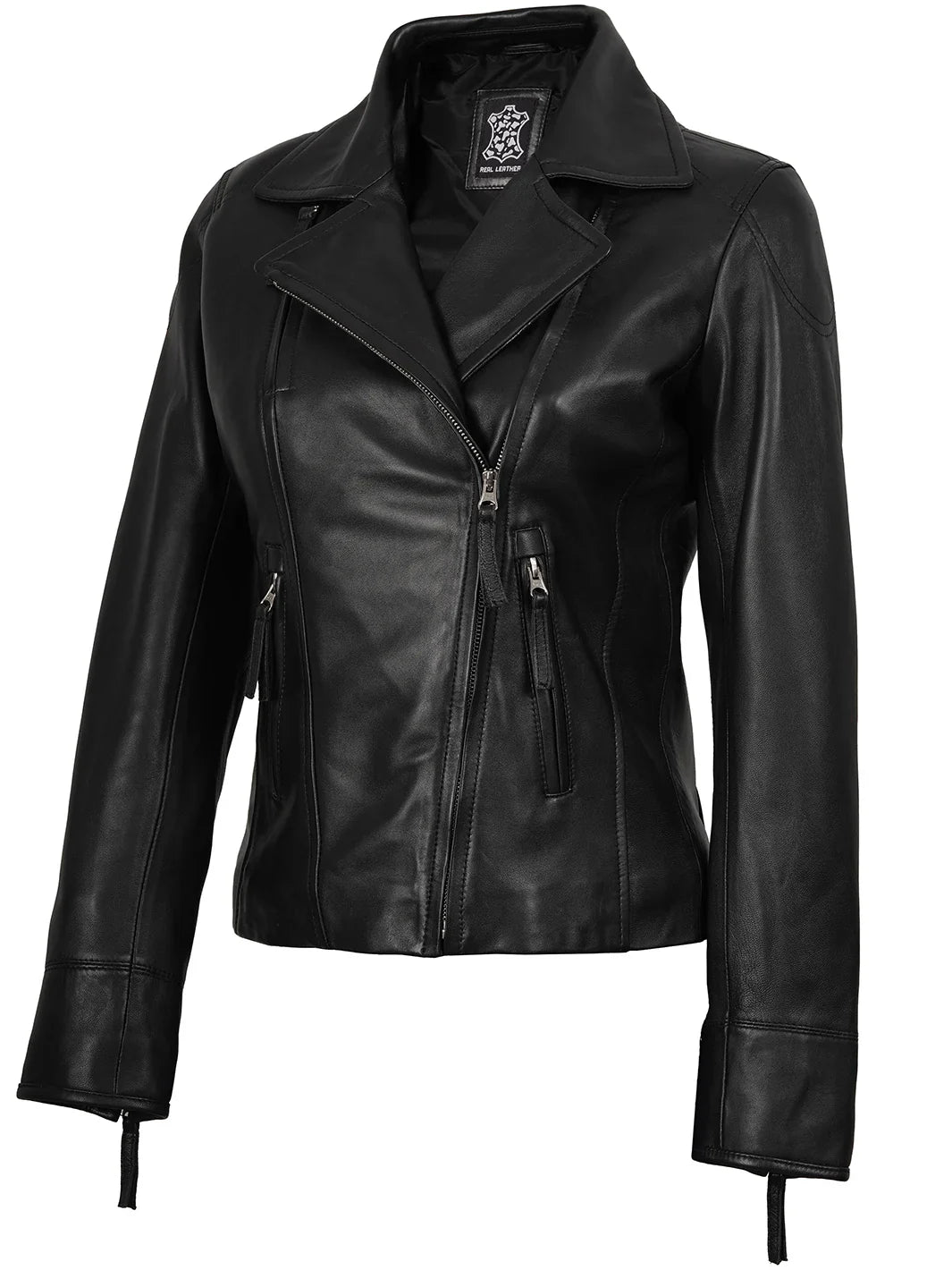 Women's Black Asymmetrical Biker Style Leather Jacket