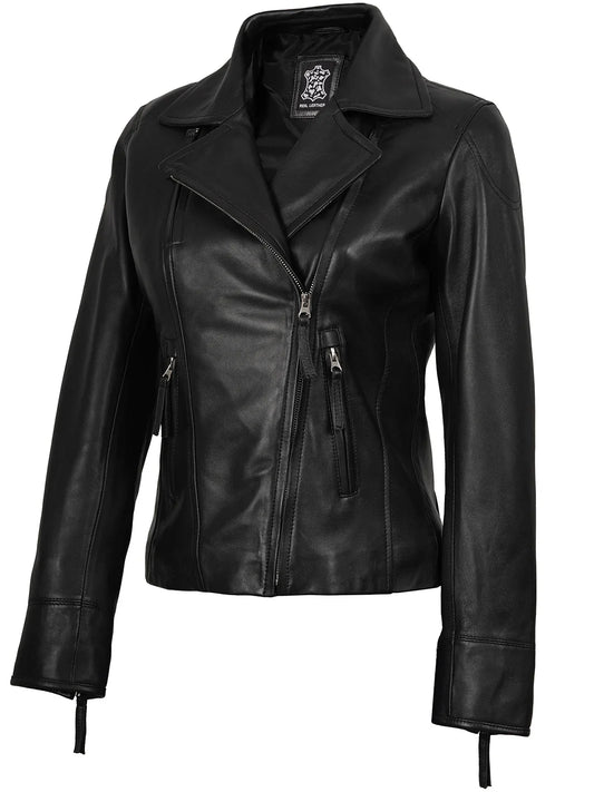 Women's Black Asymmetrical Biker Style Leather Jacket