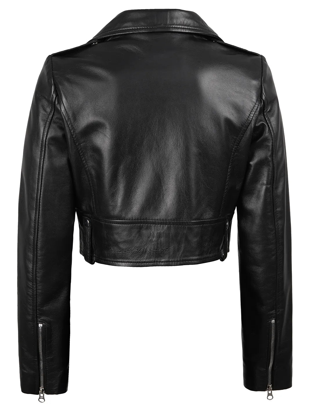 Colleen Women’s Cropped Black Biker Style Leather Jacket