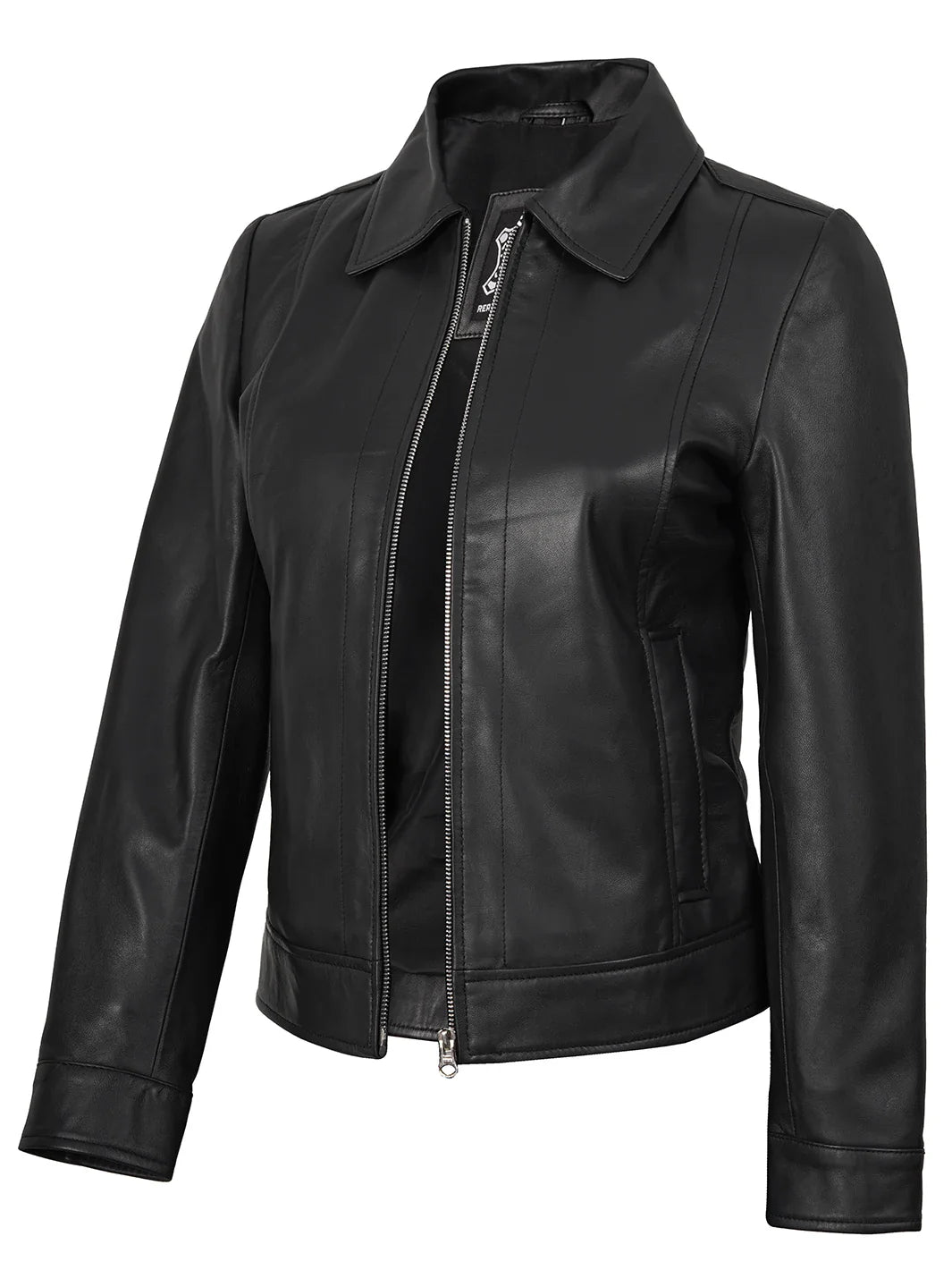 Women's Harrington Style Black Real Leather Jacket