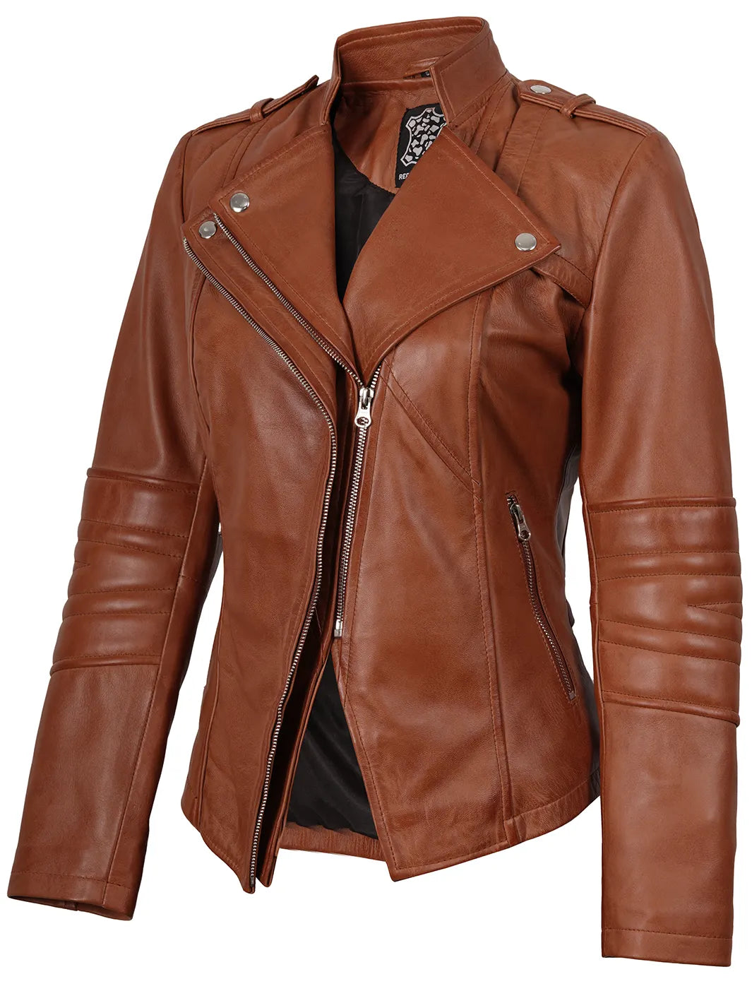 Monica Women's Tan Brown Leather Biker Style Jacket