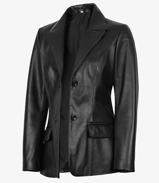 Vicenza Women's Black Two-Button Leather Blazer