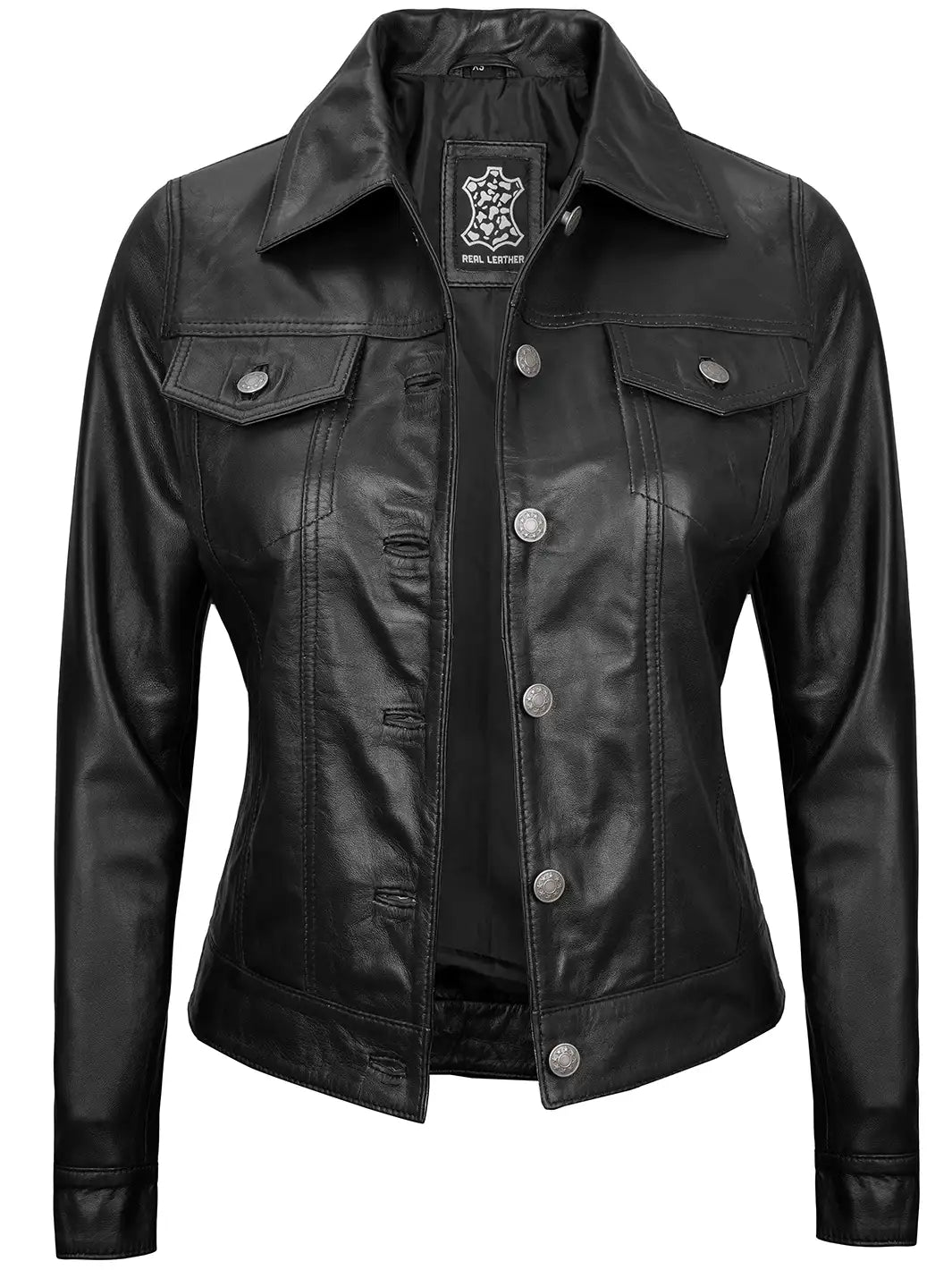 Fernando Women's Black Leather Trucker Jacket