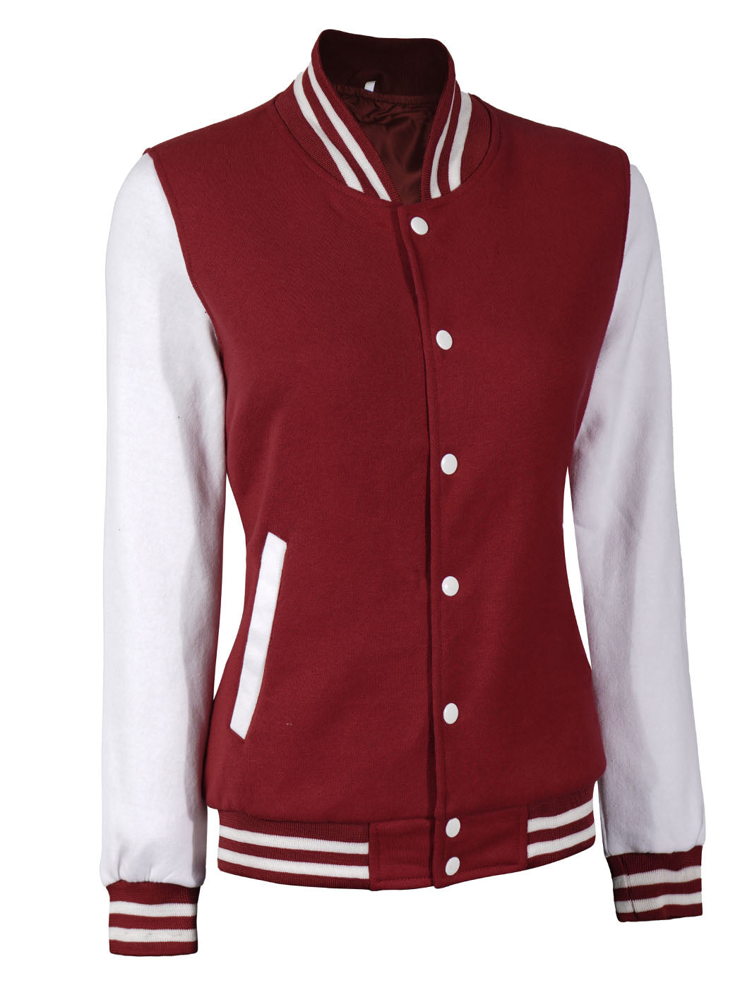 Women's White & Maroon Plain Lettermen Varsity Jacket