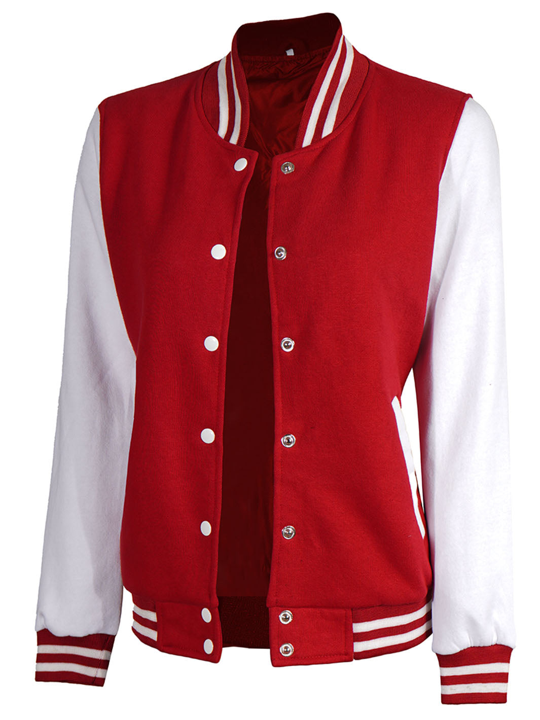 Women's White & Red Plain Letterman Varsity Jacket