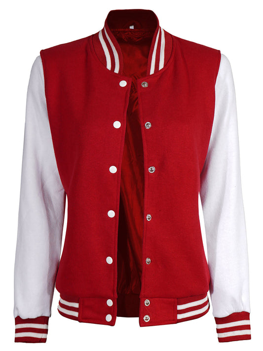 Women's White & Red Plain Letterman Varsity Jacket