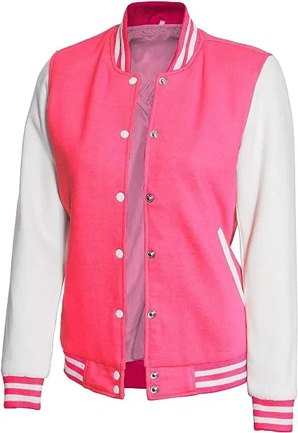 Women's White & Pink Lettermen Varsity Jacket