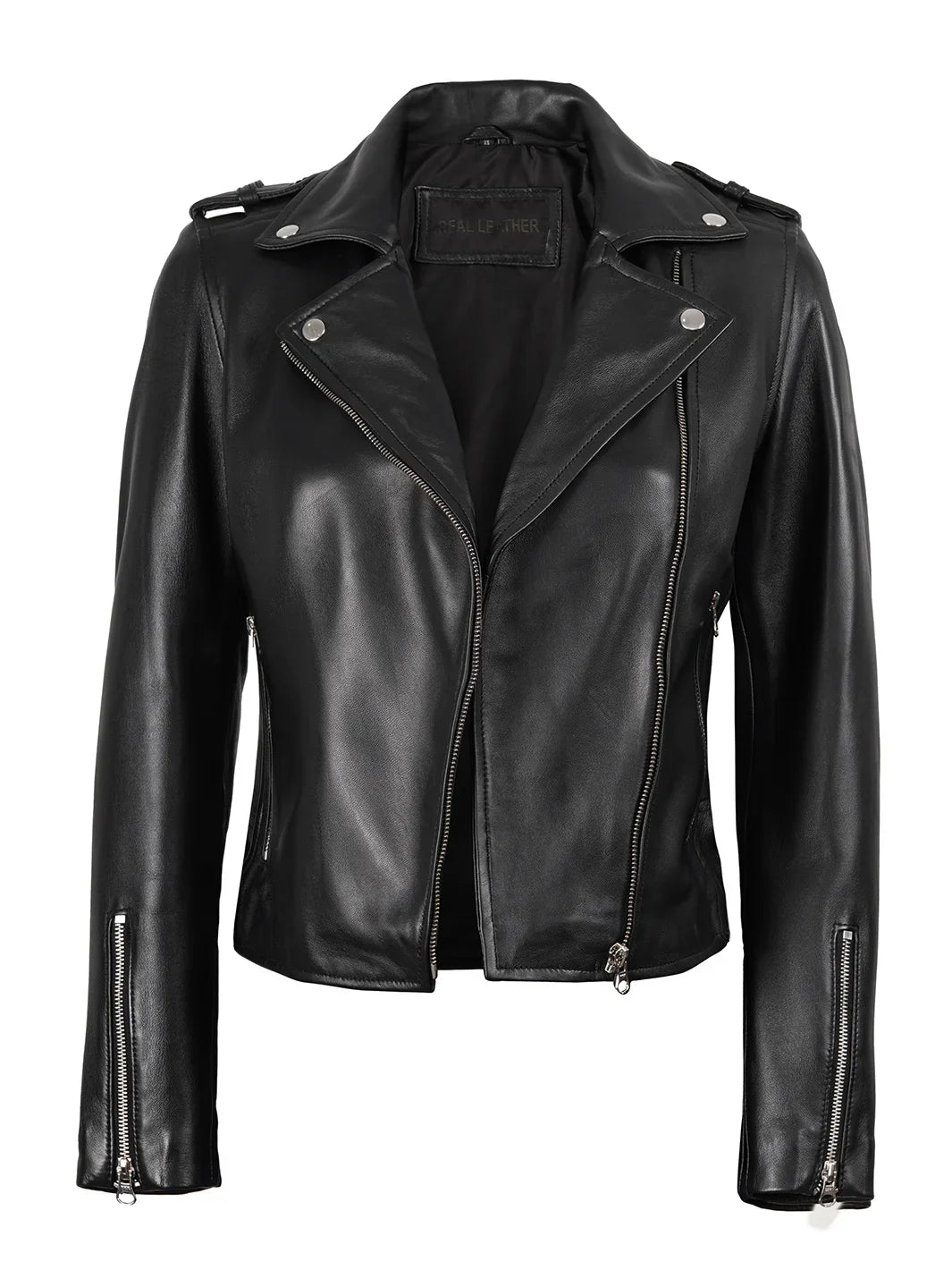Kirsten Women's Black Asymmetrical Leather Biker Style Jacket