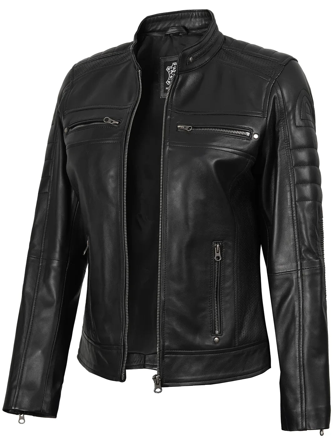 Austin Women's Black Cafe Racer Style Leather Jacket