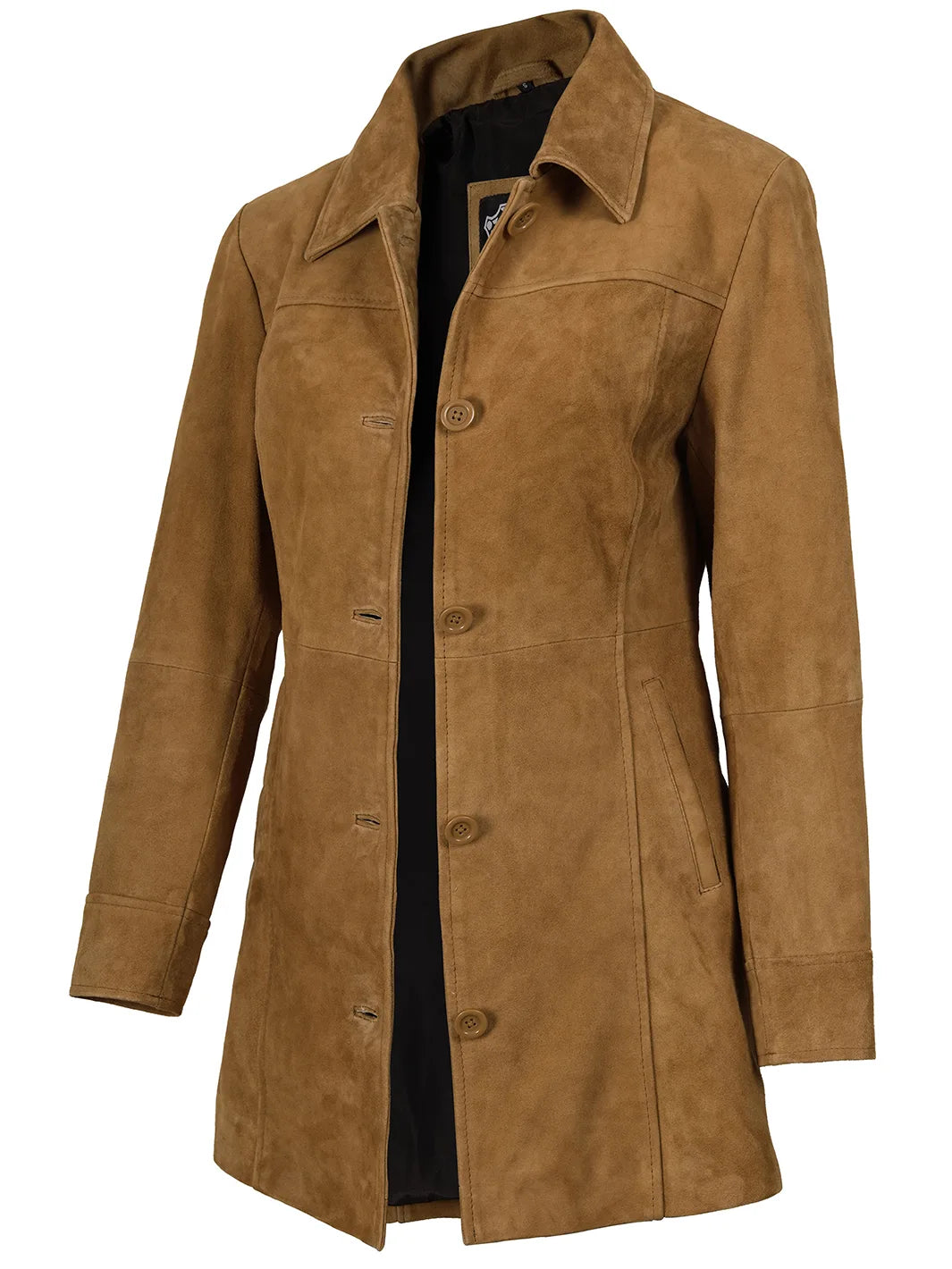 Kandis Womens Light Brown Suede Car Coat