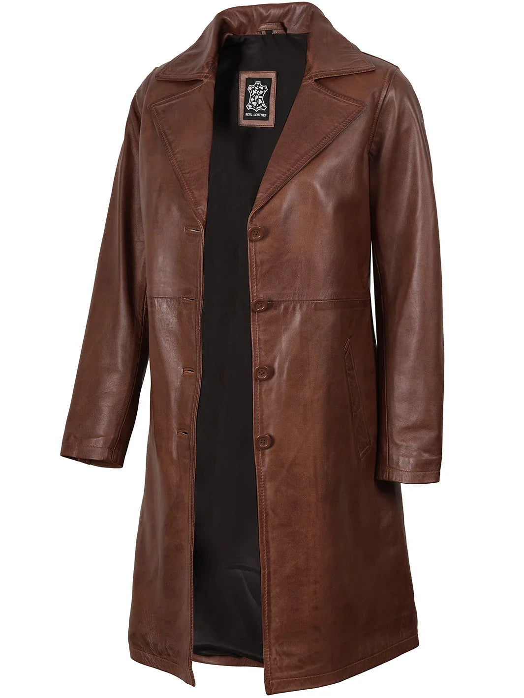 Women's Cognac Brown Real Leather 3/4 Length Coat