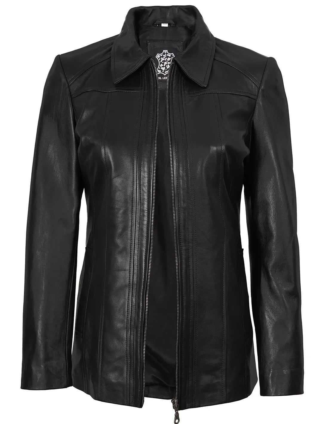 Marsha Women's Real Leather Black Car Coat